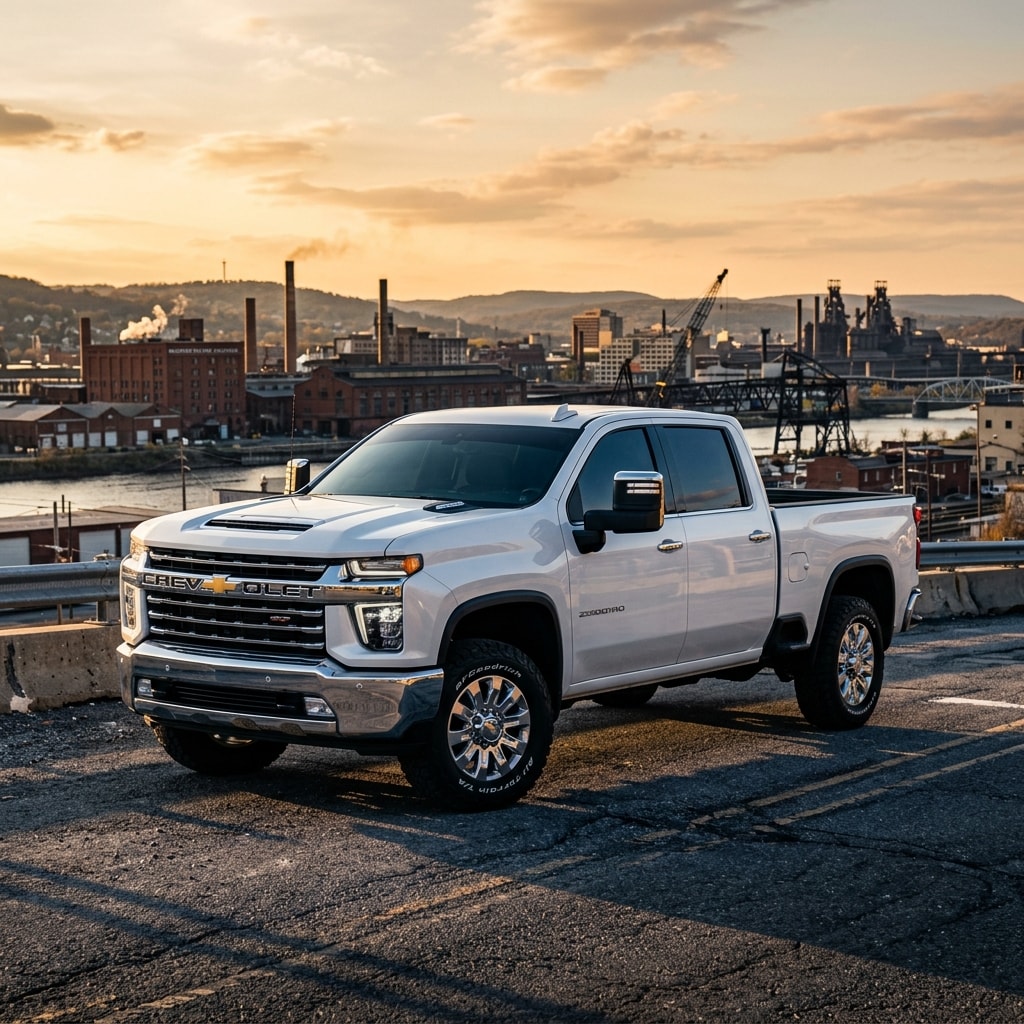 2026 Chevrolet Silverado 2500HD heavy-duty pickup truck parked overlooking allentown
